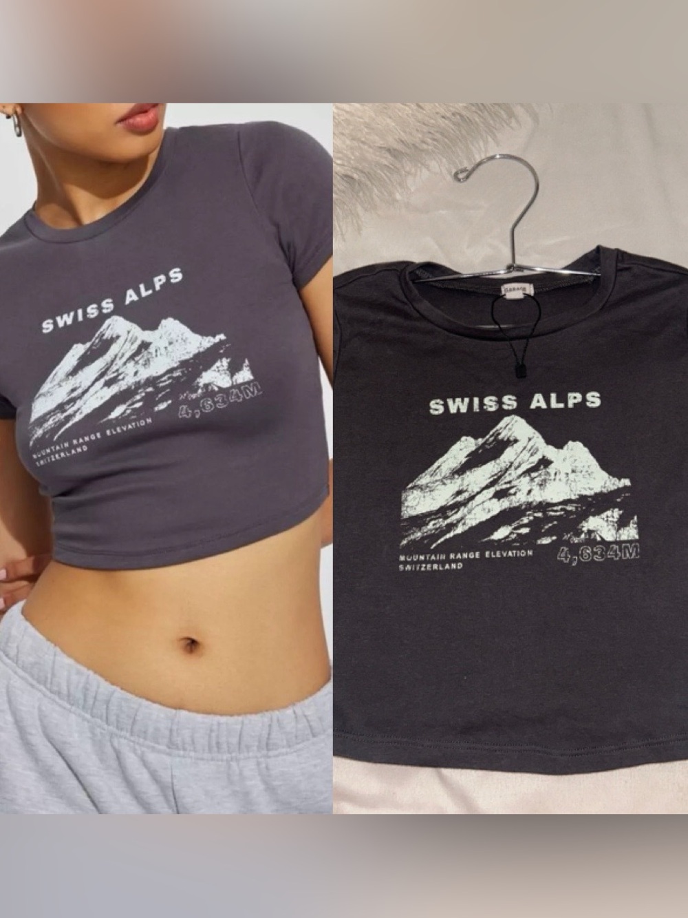 Swiss Alps Graphic Crop Tee - Black